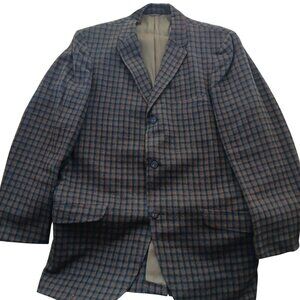 Vintage 42 Blazer Atomic 1950's Brent Checker Wool Blend Blazer Brown Blue